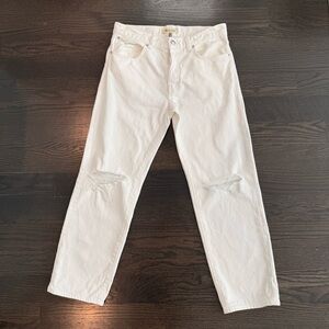 Madewell White Straight-Leg Jeans with Knee Slits